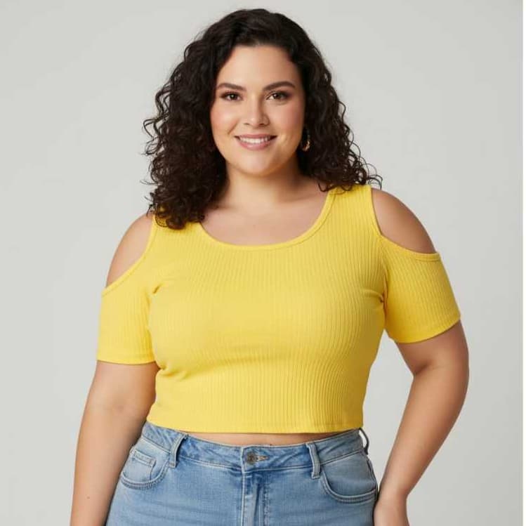 Cropped Moda Feminina Plus Size Tamanho Grande com Elastano Tecido Canelado