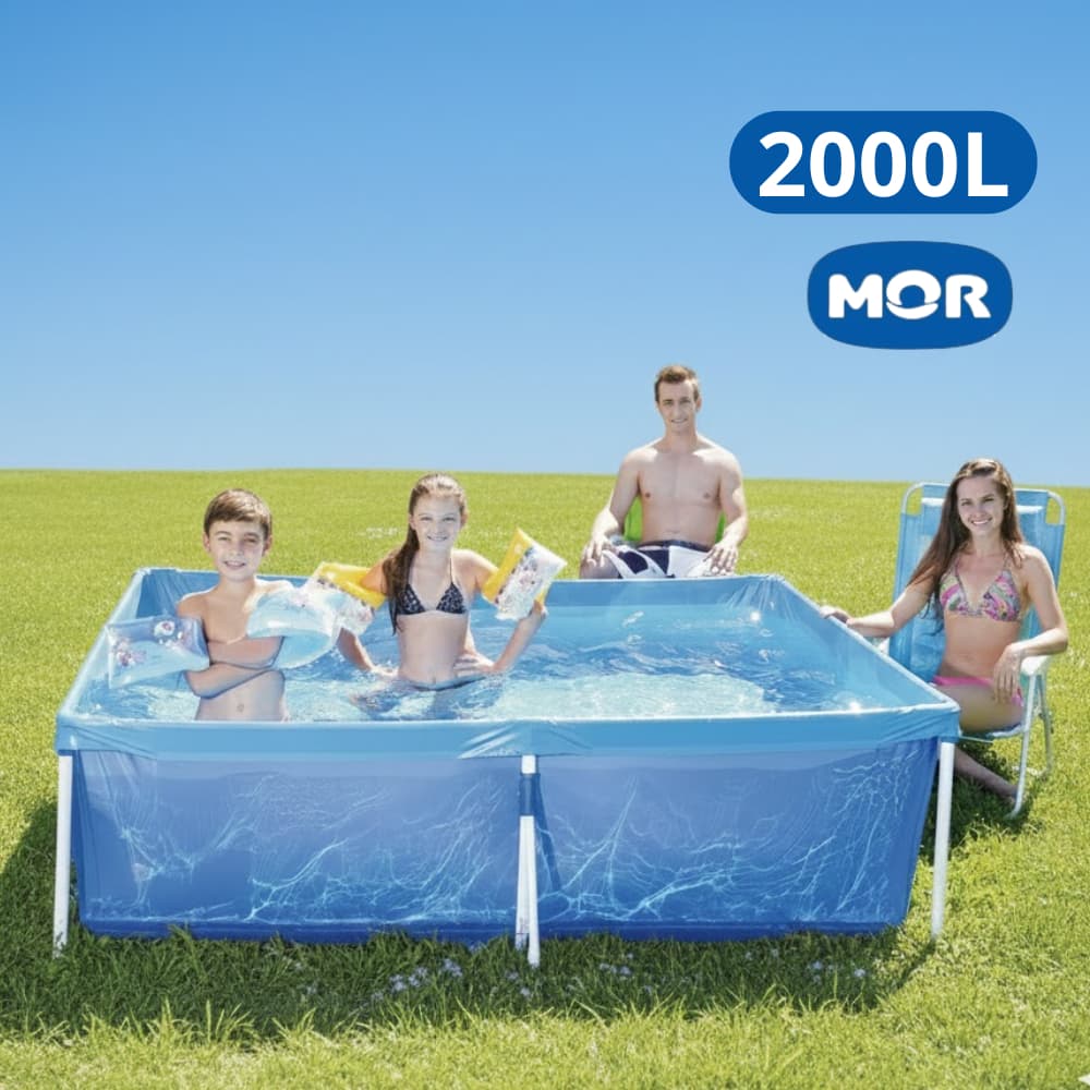 Piscina 2000 Litros MOR Estruturada Retangular Quadrada Standart Verão Calor Quintal Azul Ferro Montar