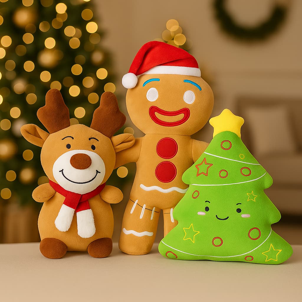 Pelúcia de Natal Kit - Árvore 30 cm, Rena 18 cm, Biscoito 33 cm