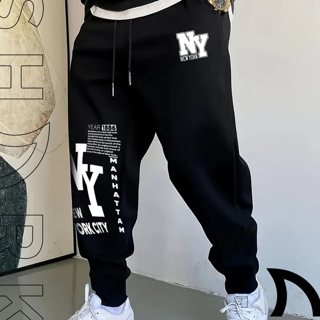 Calça Masculina Moletom Casual Jogger Streetwear New York Moda Gringa Estilosa Treino Academia Gym