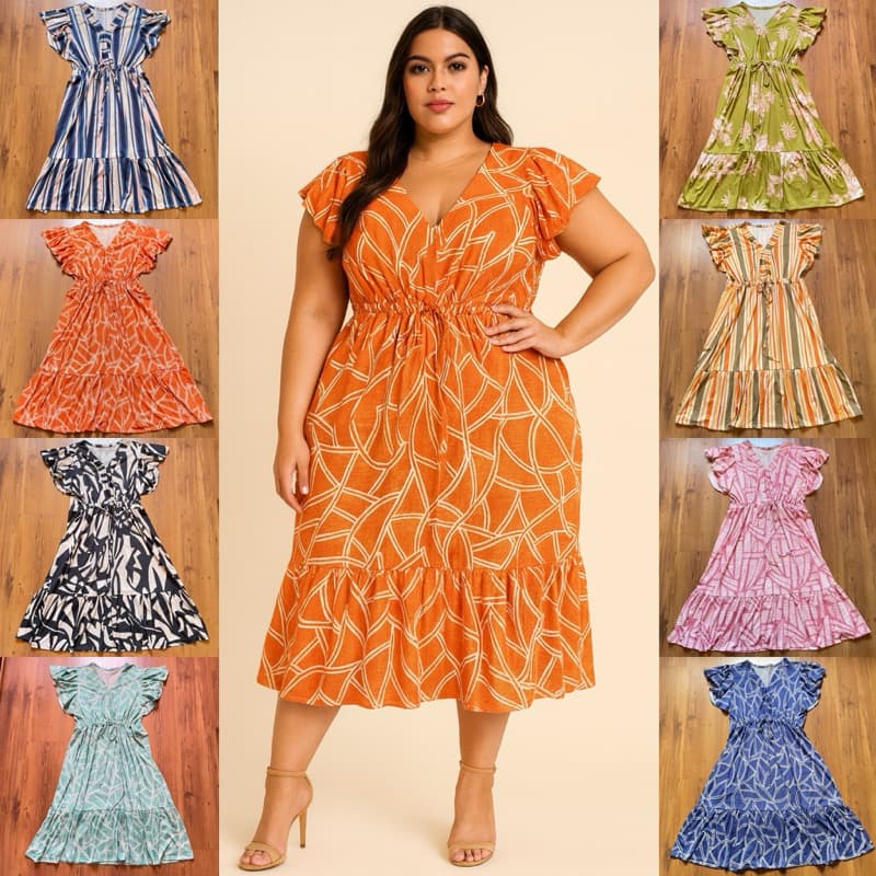 Vestido feminino PLUS SIZE curto midi moda evangélica manga curta babado festa com regulagem na cintura tem bolso