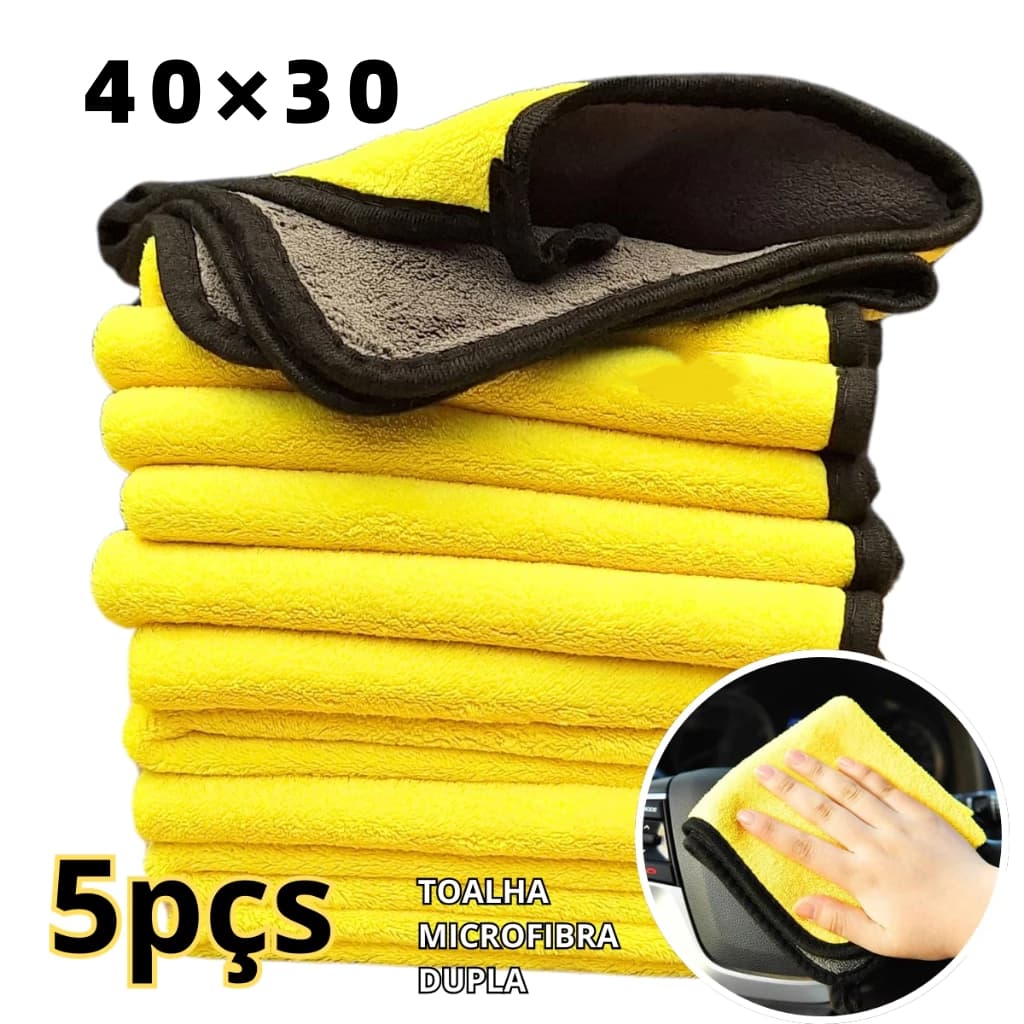 5 Panos Microfibra 40x30cm Tolha Dupla Camada P Limpeza Carro Moto Casa Tolha Microfibra