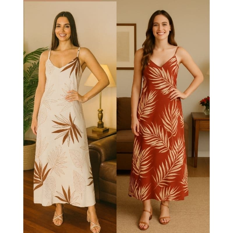 vestido longo estampado, elegante e casual, tecido leve 🌞 tendência verão ✨.