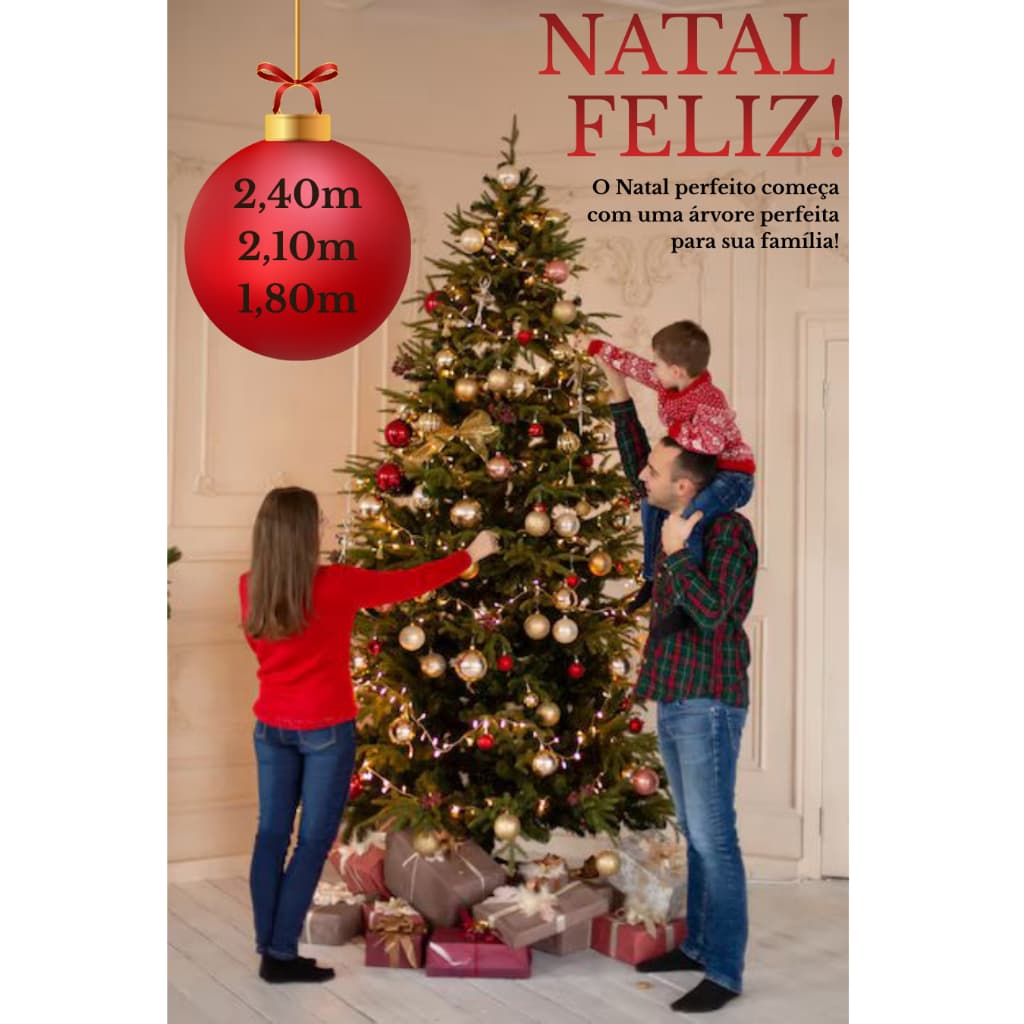 Árvore de Natal Pinheiro Tradicional Verde - 1,80m e 720 galhos/ 2,10m e 110 galhos, 2,40m e 1400 galhos