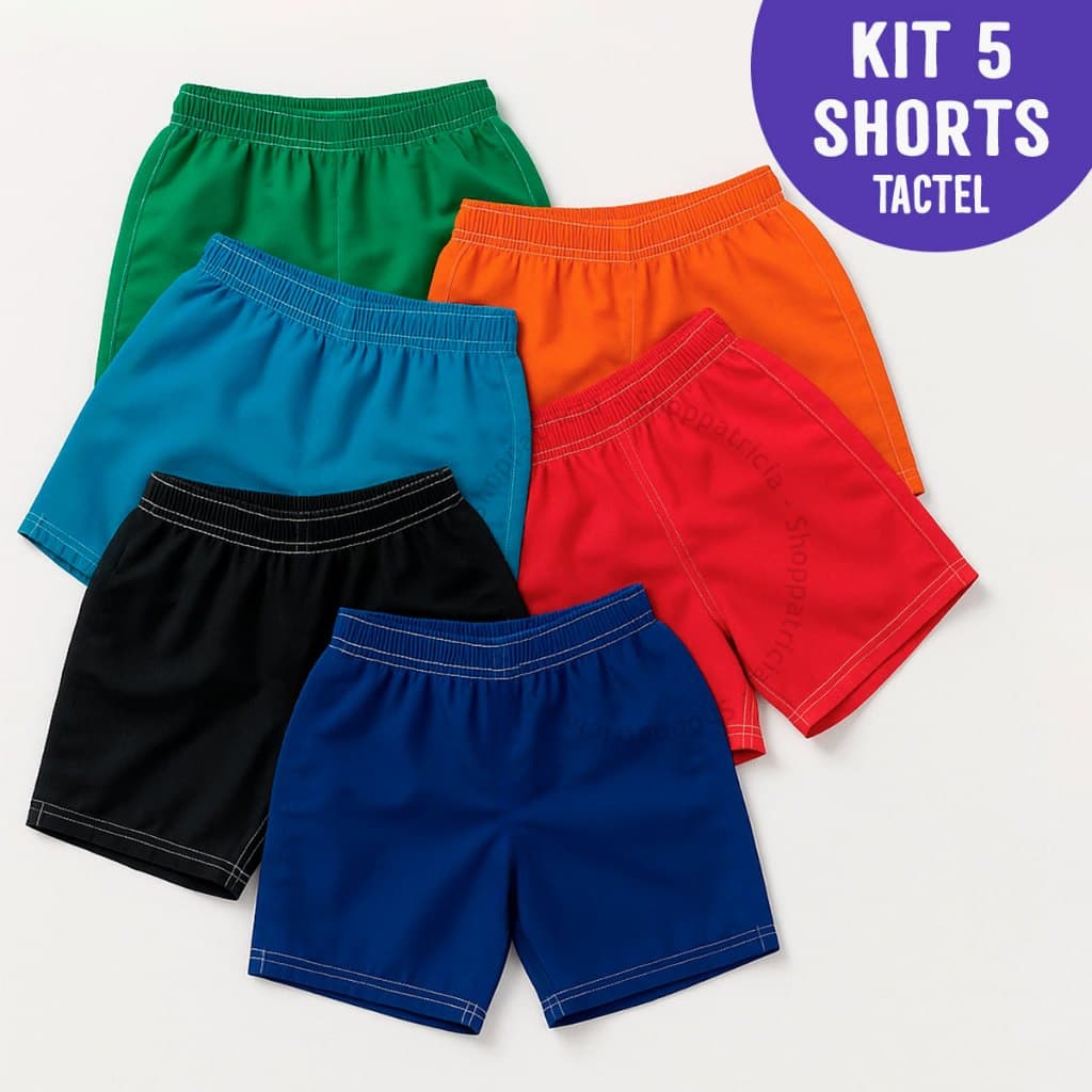 Kit 5 Bermuda Infantil Tactel Shorts Liso Menino Praia Verão