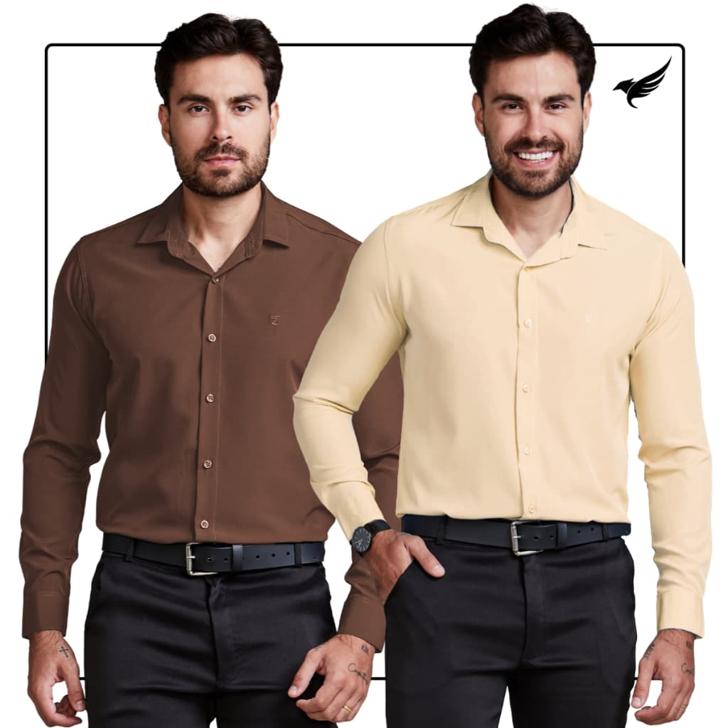 Camisa Social Masculina Manga Longa Slim Kit 2 Peças
