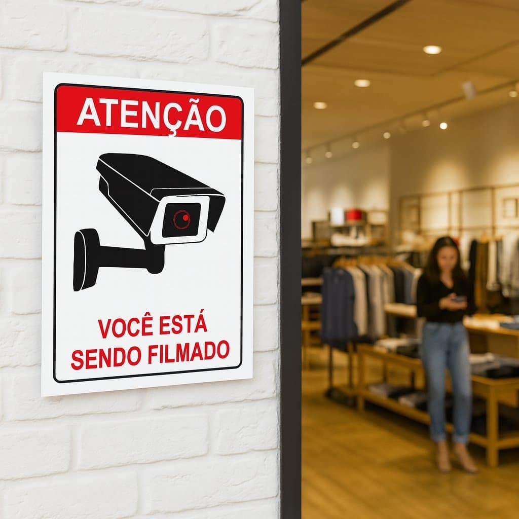 Placa Ambiente Monitorado 24h – Você Está Sendo Filmado – Placa de Segurança CFTV p/ Loja e Empresa