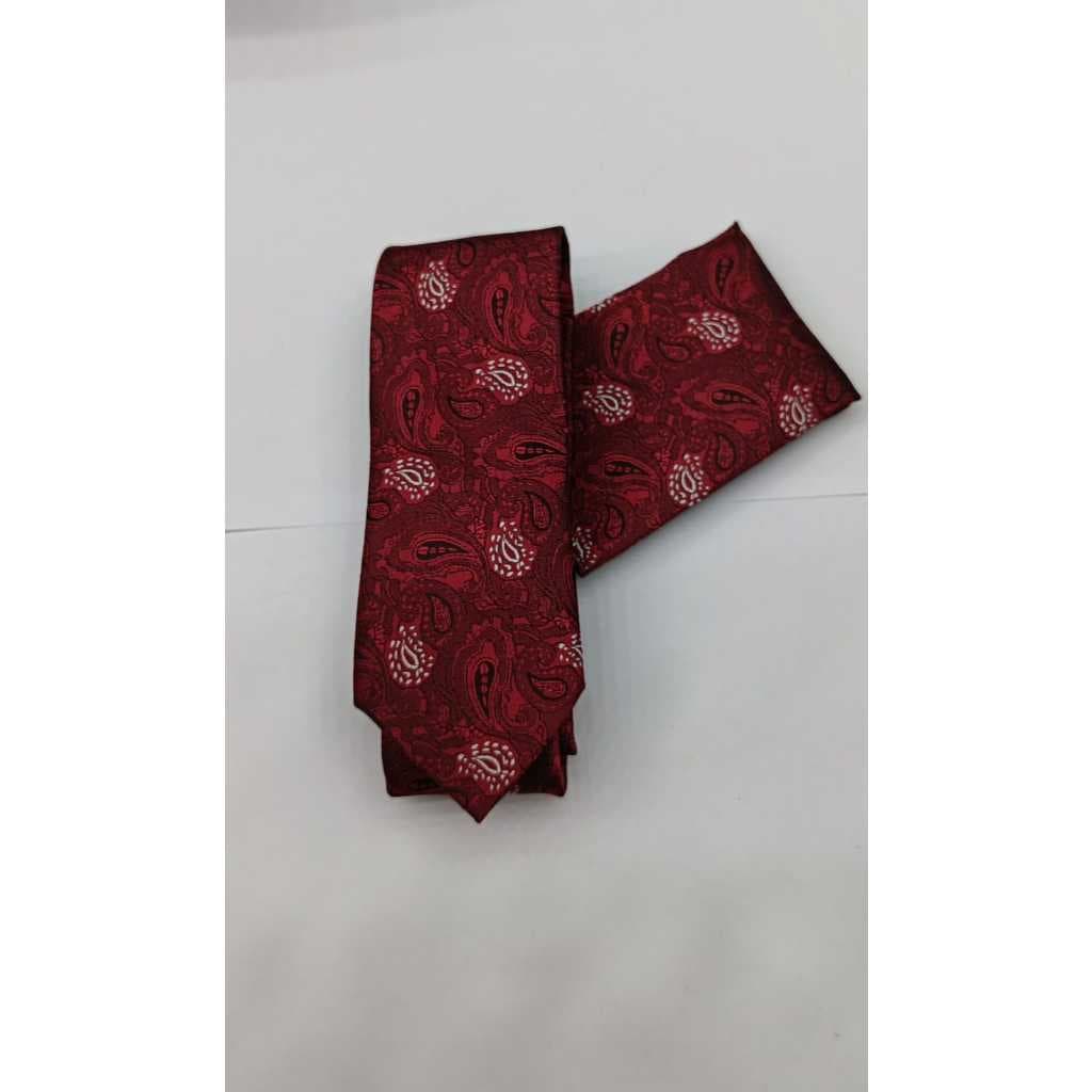 Kit gravata e Lenço de Bolso Paisley Vermelho - CK125