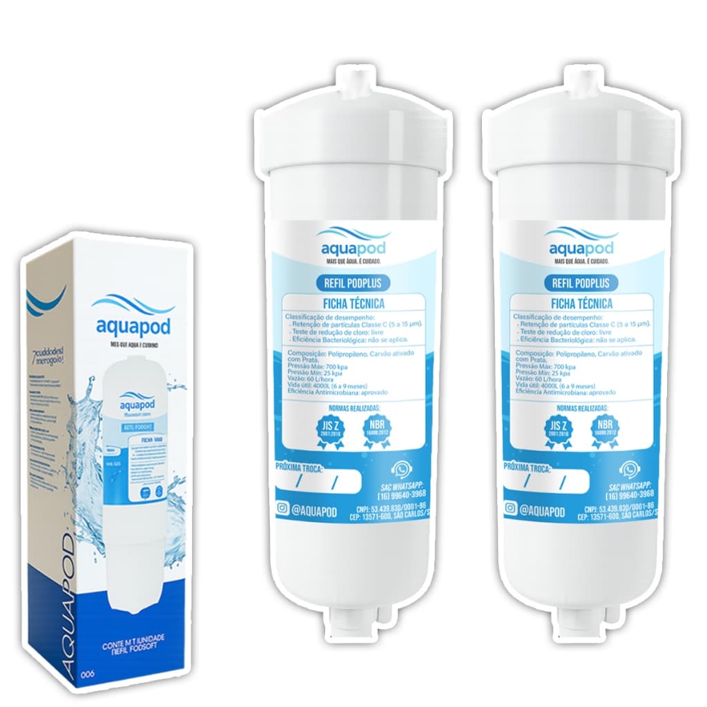 Kit 2 Refil Aquapod Compatilvel com Purificador Europa Da Vinci Noblesse Plus Flex