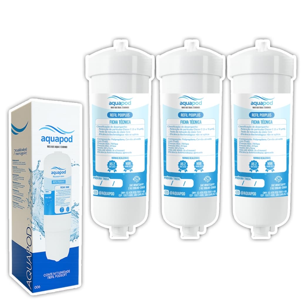 Kit 3 Refil Aquapod Compatilvel com Purificador Europa Da Vinci Noblesse Plus Flex