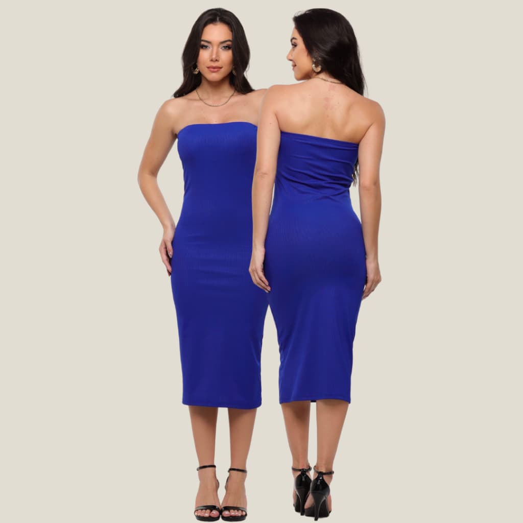 Vestido Midi Tomara que Caia com Bojo – Justo, Canelado e Estiloso