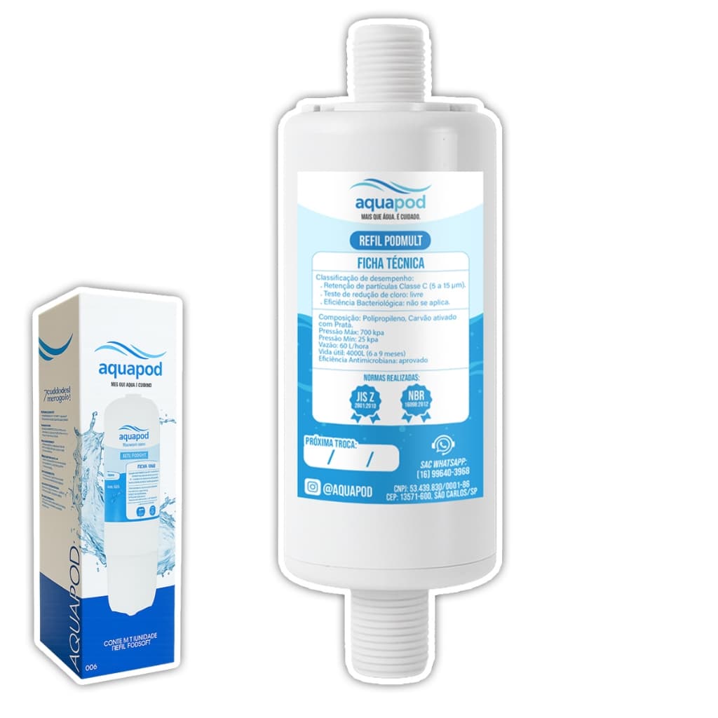 Refil Aquapod Purificador de Água Universal Rosca 1/2