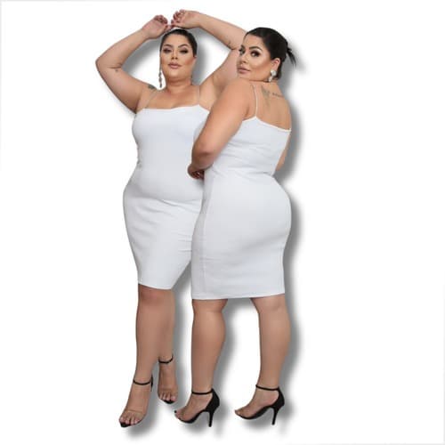 Vestido Tubinho Plus Size Com Alças De Strass  Elegância Branco Lisa XGG