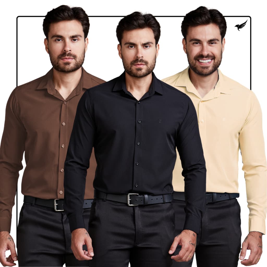 Camisa Masculina Social Slim Manga Longa 3 Peças