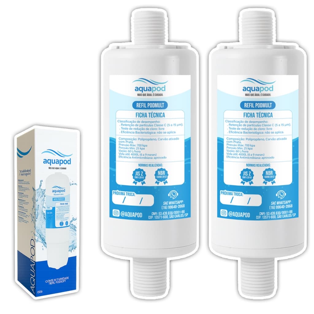 Kit 2 Refil Aquapod Purificador de Água Universal Rosca 1/2