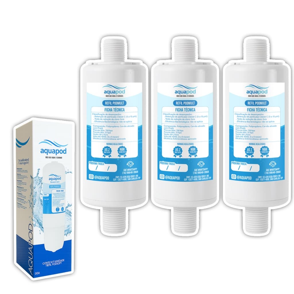 Kit 3 Refil Aquapod Purificador de Água Universal Rosca 1/2