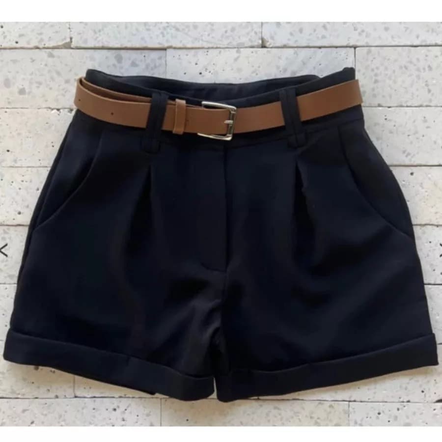 Short Alfaiataria Feminino Social com Cinto Cintura Alta PROMOÇÃO