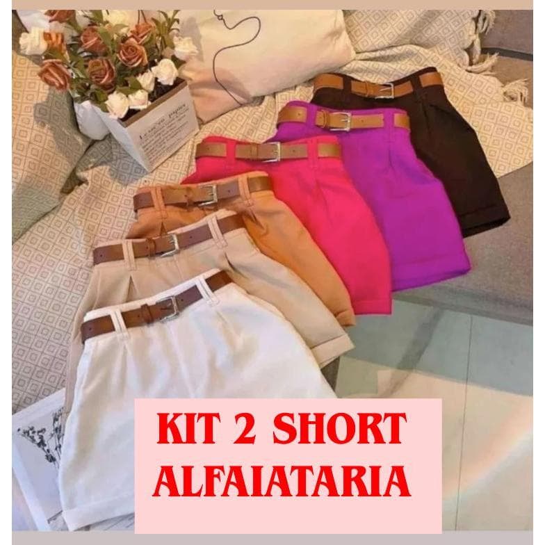 Kit 2 Short Alfaiataria Feminino Com Bolso Com Cinto Cintura Alta PROMOÇÃO