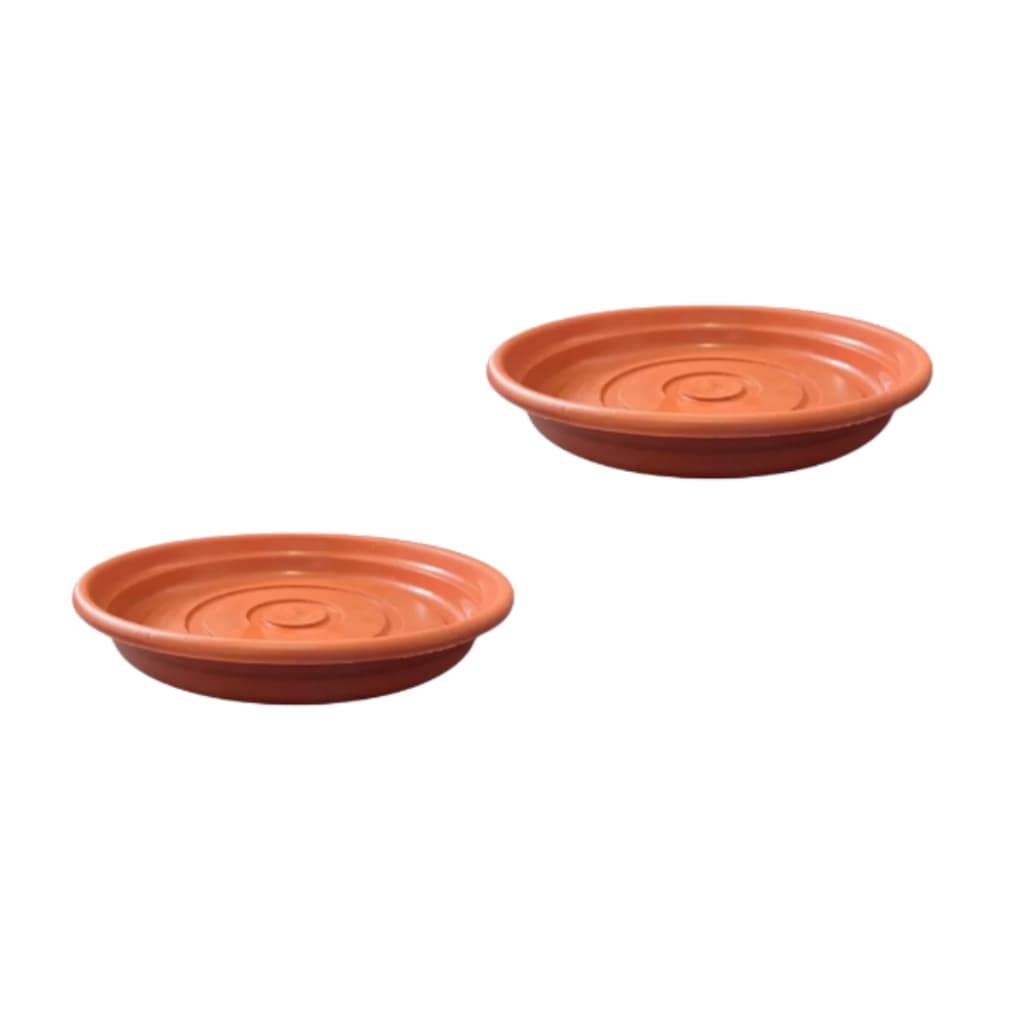 Kit Com 2 Prato Redondo Vaso Plástico Cor Terra Cota e Preto Pequeno- IDEAL PARA VASOS DE 4,5 LITROS