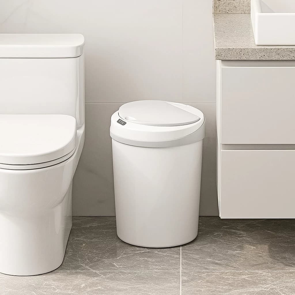 Lixeira Automática Sensor Branca Cinza Balde Redondo Cozinha Banheiro Sujeira Resíduos Papel
