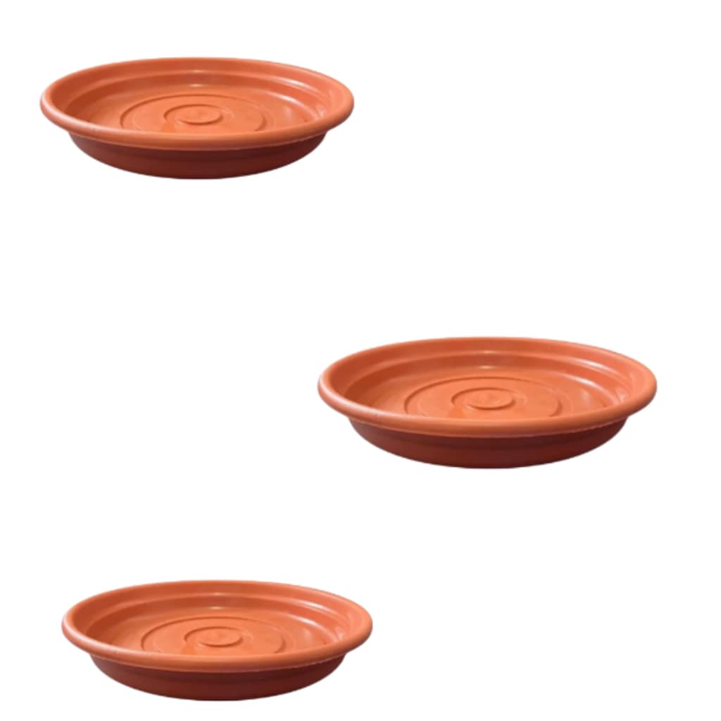 Kit Com 3 Prato Plástico Grande Para Vaso Flor Cor Terra Cota e Preto- IDEAL PARA VASOS DE 9 LITROS