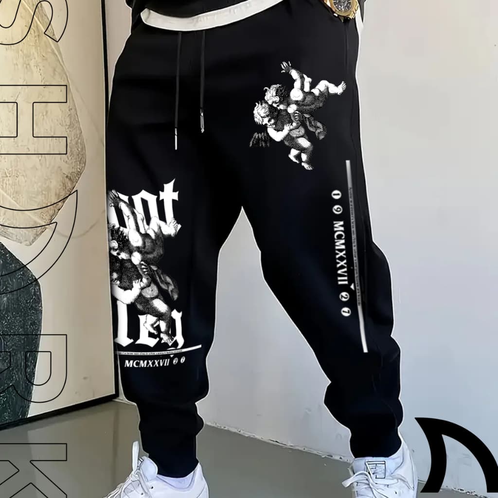 Calça Masculina Moletom Jogger Estilosa Angel Streetwear Anjo Moda Urbana Tendencia Para Homens Casual