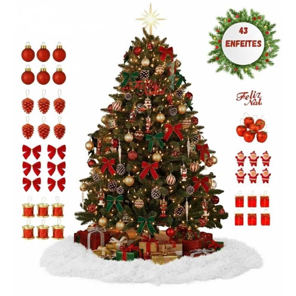 KIT 43 ENFEITES DE NATAL APRA ARVORE DECORACÃO PAPAI NOEL SINO PENDENTE BOLAS BOLINHAS PINHA