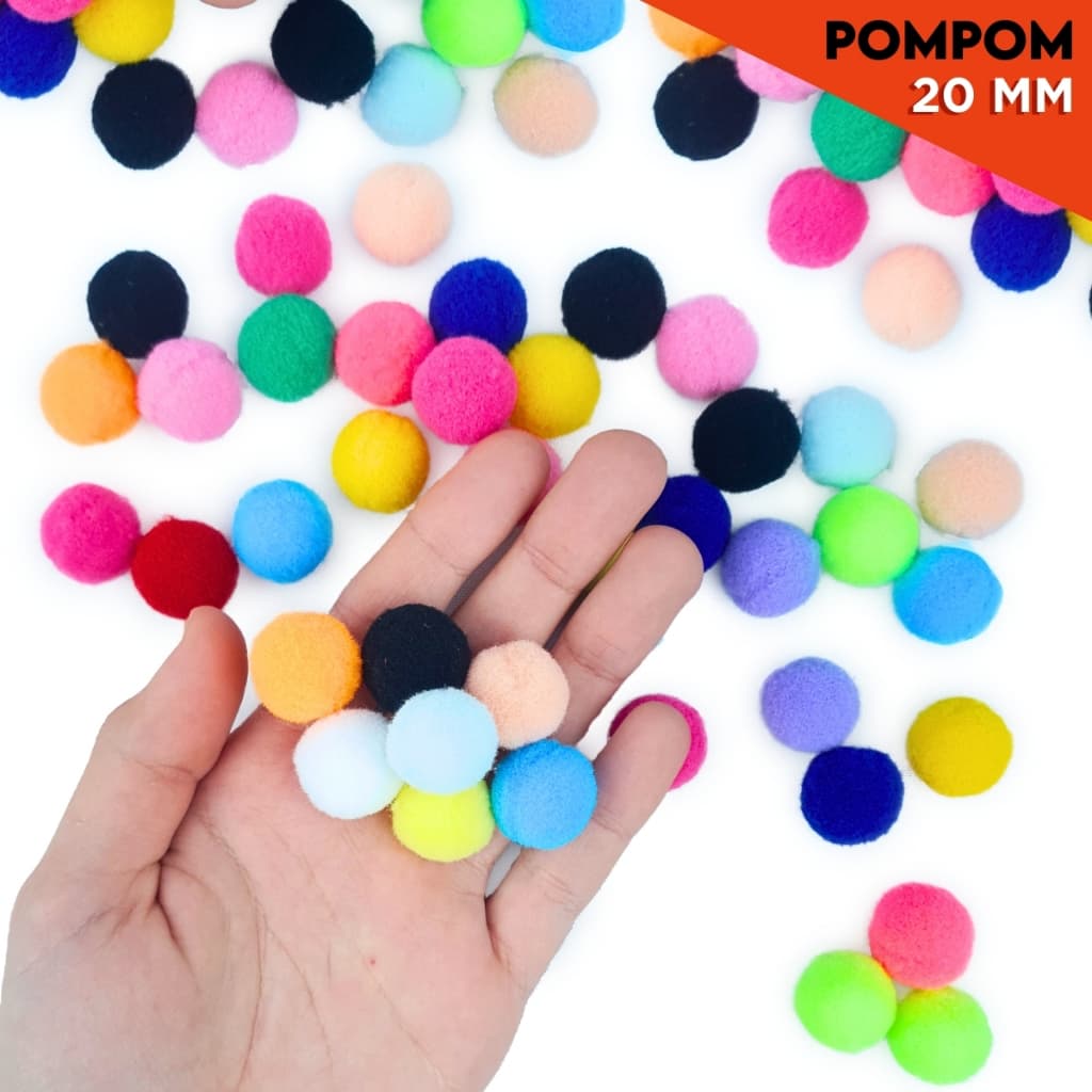 Pompom 20mm Poliéster Coloridos C/100 UN|Ideal para Artesanato Decoração e Trabalhos Manuais - CRIAR