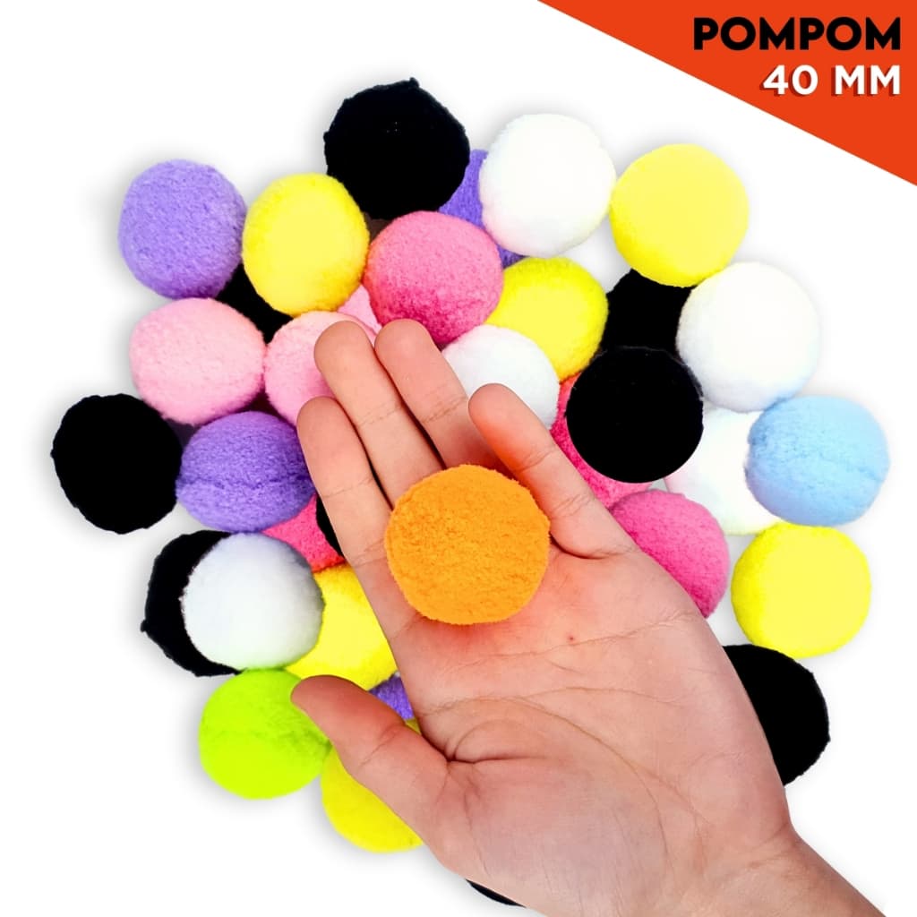 Pompom 40mm Poliéster Coloridos C/50 UN |Ideal para Artesanato Decoração e Trabalhos Manuais - CRIAR