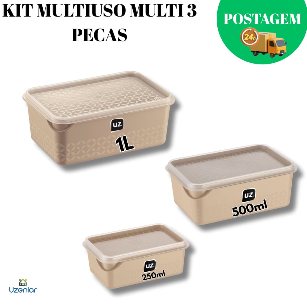Kit Multiuso Multi 3 Peças UZ Utilidades Limpeza Prática 250ml 500ml 1L Frascos Multiuso Premium
