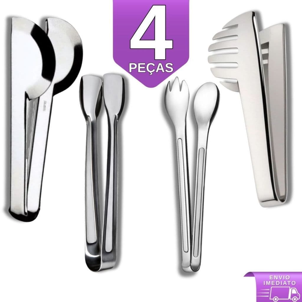 Kit 4 Utensílios Pegador Universal Pegador de Frios e Gelo Pegador de Salada e Massas Inox