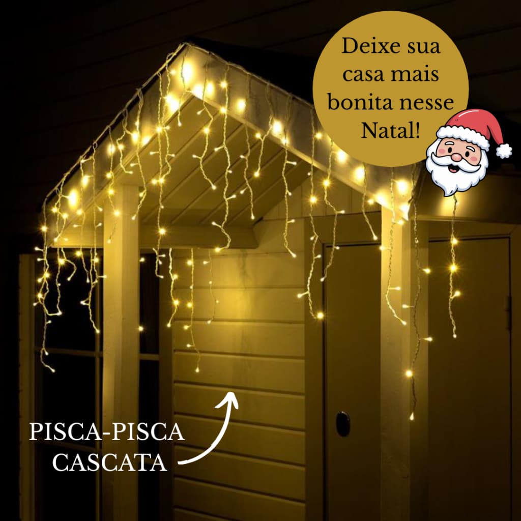 Pisca-Pisca Cascata Luzes Natal Casa 4,3m 240 Leds 220V