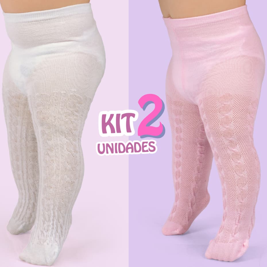 Kit 02 Meia Calça Bebê Menina Meia De Festa Rendada Batizado