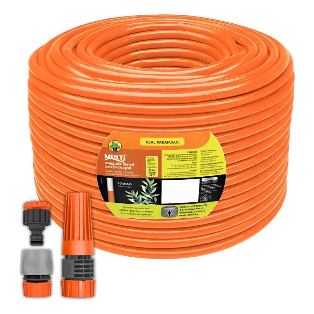 Mangueira Tramontina Multi Jardim Laranja Resistente ate 50 metros Engate+Esguicho+Conector