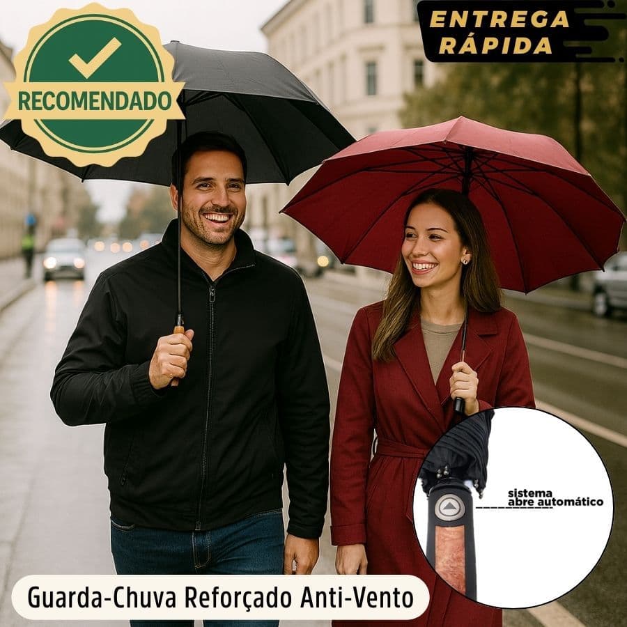 Guarda-Chuva Reforçado Abre Automático Grande Compacto Bolsa/Mochila Secagem Rápida Unissex