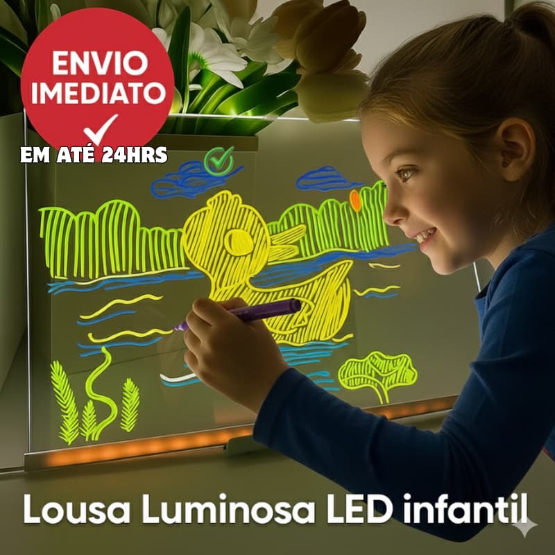 Lousa Mágica Infantil 20x30 LED Quadro de Desenho Criativo com Canetinhas Apagáveis