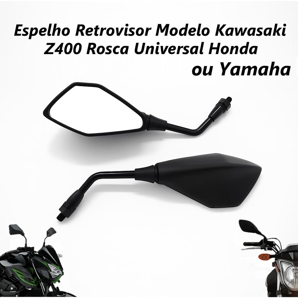 Espelho Retrovisor Modelo Kawasaki Z400 Moto Rosca Universal Honda ou Yamaha Ajustável Premium