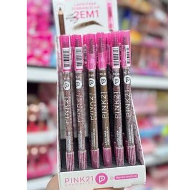 LÁPIS 2 EM 1 PINK 21 PARA SOBRANCELHAS LÁPIS NA COR CASTANHO VENDA POR UNIDADE