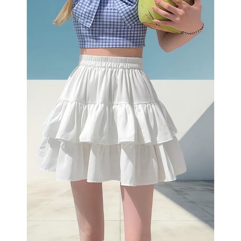Saia Short UN Plissada Camadas Rodada Babados Festa Fantasia