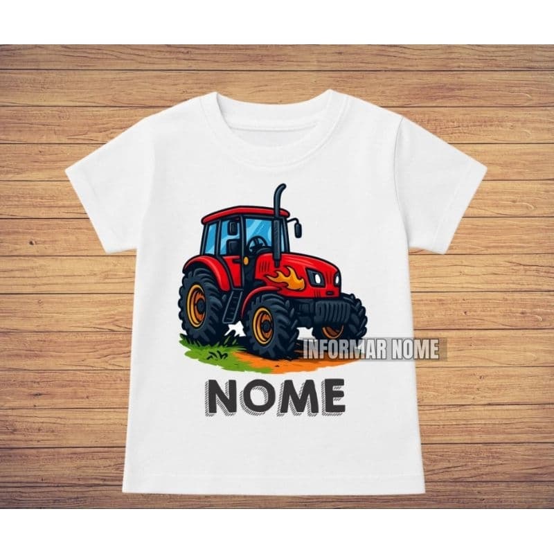 Camisa personalizada aniversário infantil Trator vermelho com Nome