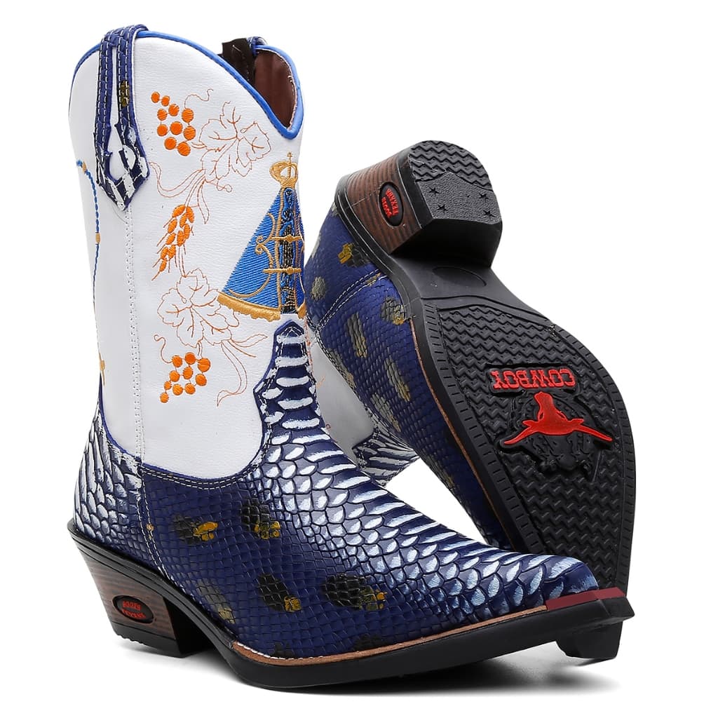 Bota Texana Masculina Cano Longo Bordada Bico Fino – Country Barretão Premium