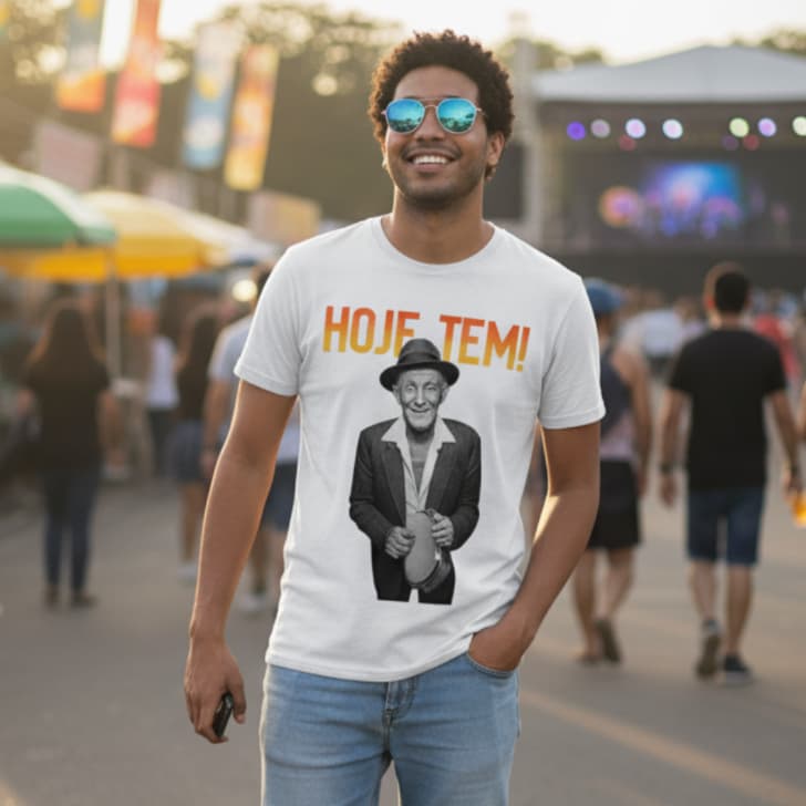 Camiseta T-Shirt Branca Masculina Estampa Velho Sambista Lançamento Verão