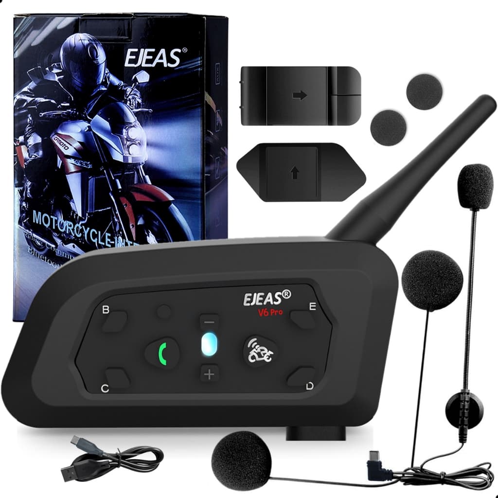 Intercomunicador Ejeas V6 Pro+ Fone Bluetooth Moto Capacete Conecta Até 6 800m Bateria 18hs