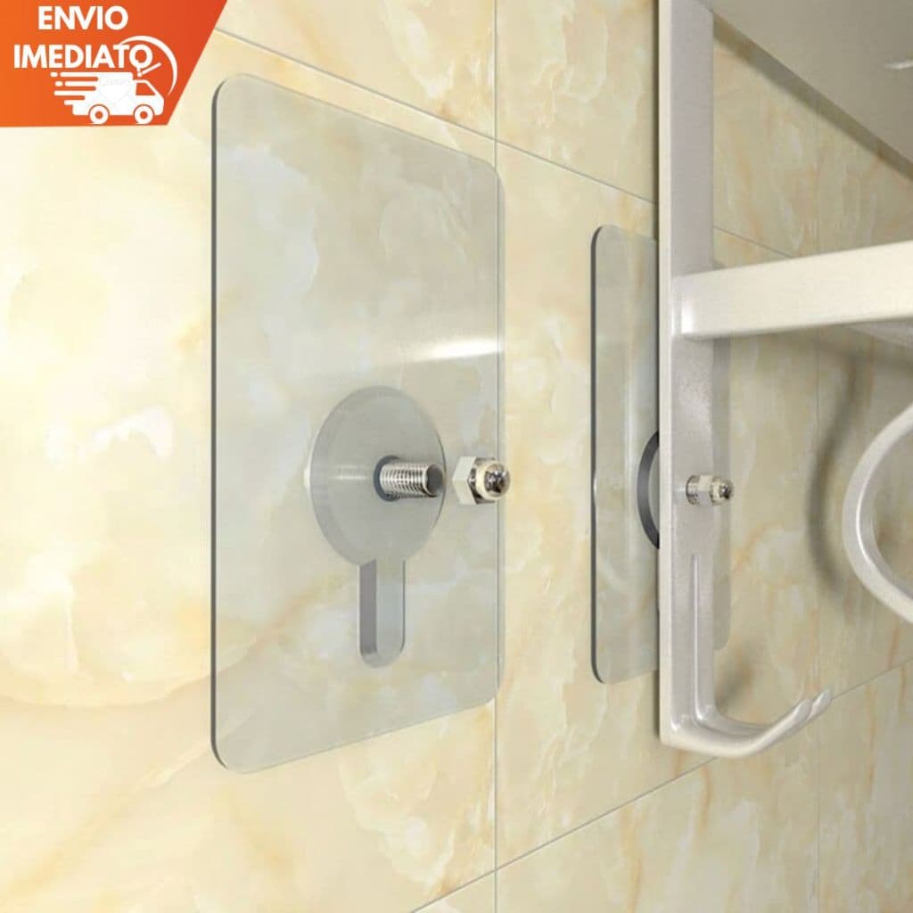 Kit 2 Suportes Adesivos com Parafuso 6x6cm – Fixação Forte Para Prateleiras e Nichos