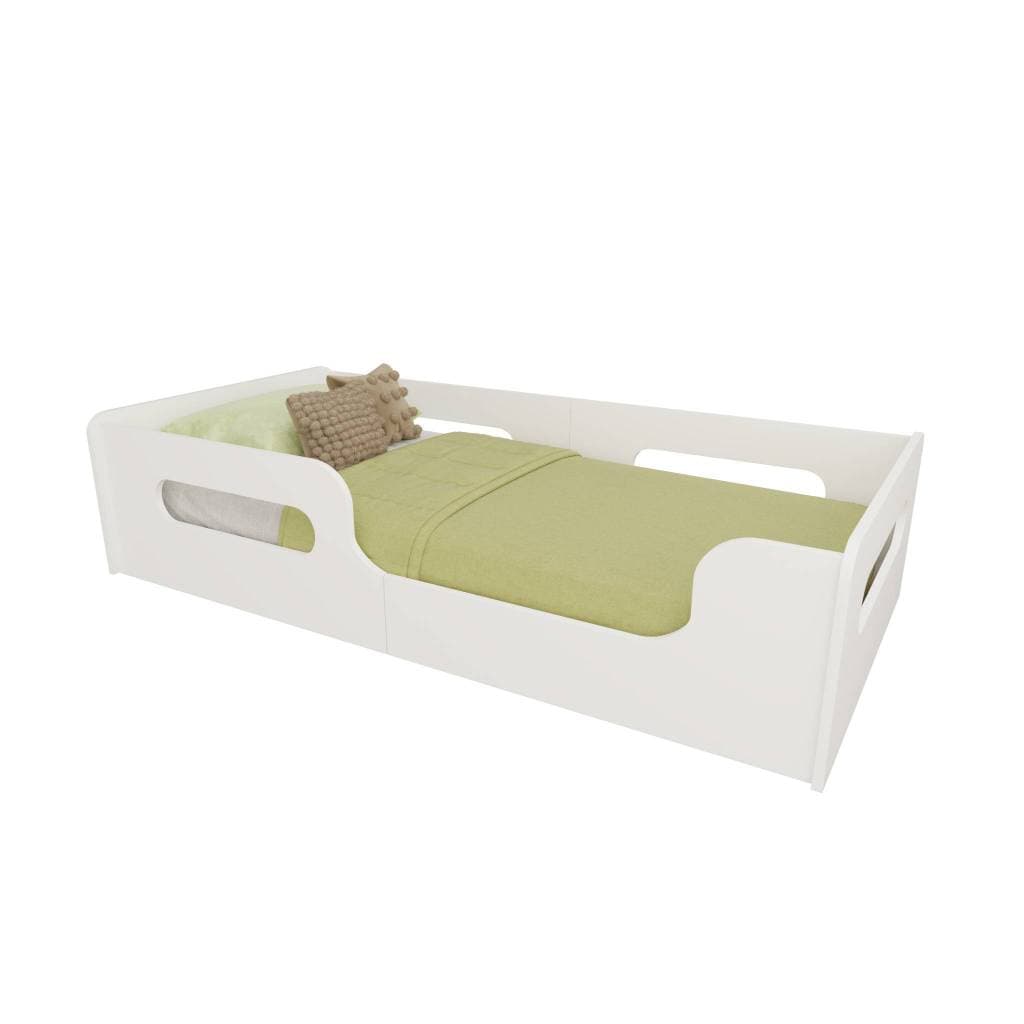 Cama Solteiro Montessoriana Moderna Com Grade Proteção Encanto Quarto Criança Cor Branco