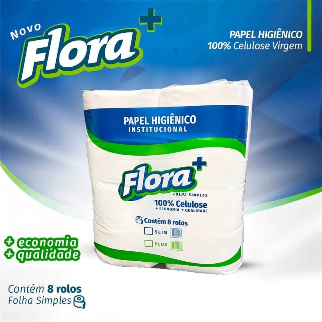 PAPEL HIGIENICO INSTITUCIONAL FLORA OUROPEL 8 ROLOS