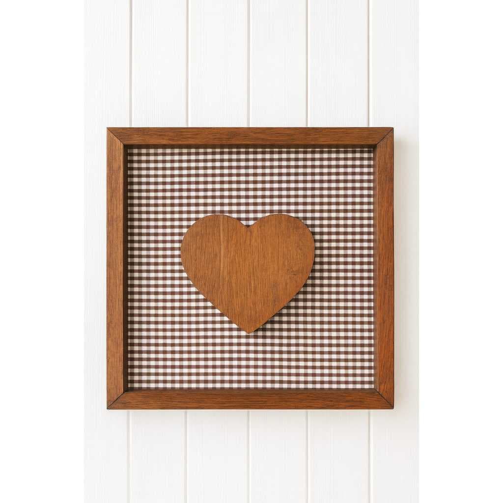 Quadro Coração Xadrez Marrom