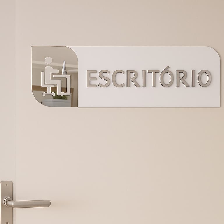 Placa Porta Acrílico Espelhado Sinalização Identificação Escritório Mdf