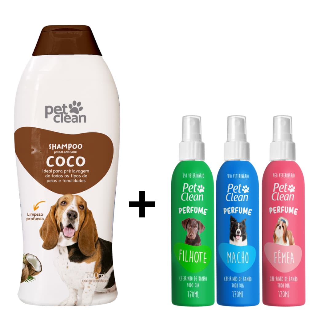 Kit Shampoo Coco + Perfume para Cães e Gatos Pet Clean