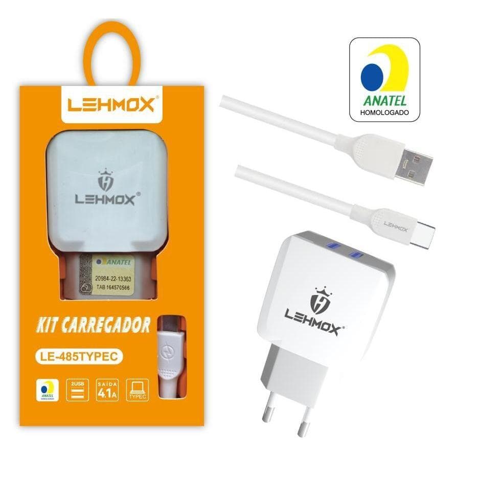 Carregador 2 USB + Cabo Tipo C 1,2m LE-485 Lehmox